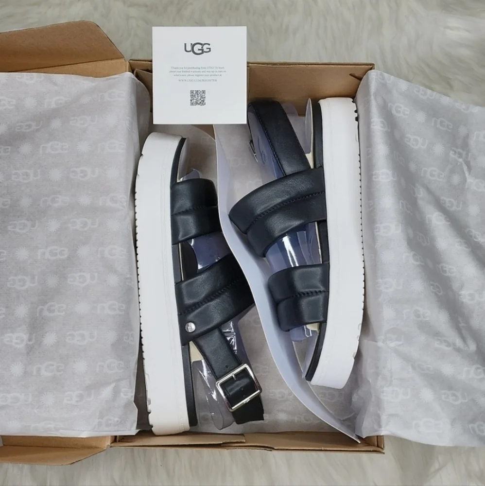 UGG Zayne Slingback Platform Sandal Black Leather